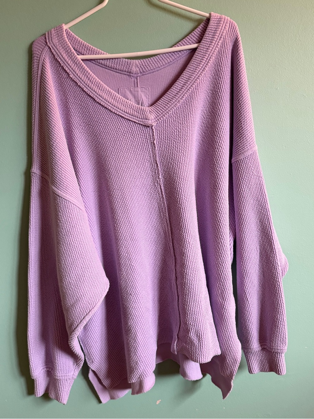 aerie Lavender Waffle-Knit V-Neck Sweater